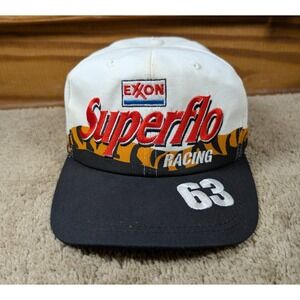 Vintage Exxon Superflo Racing Hat Adjustable Strapback USA Made Tiger Stripe #63